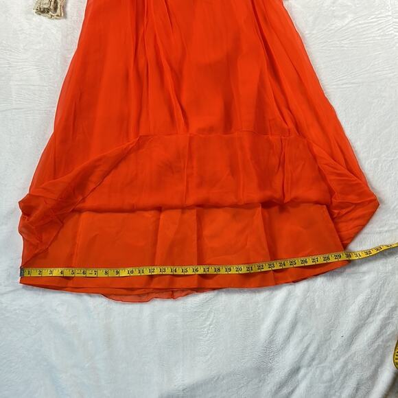 Vintage 70s Unbranded orange Chiffon and cream lace maxi dress, size small or xs - Picture 9 of 12